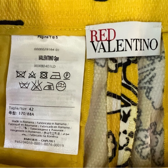 RED VALENTINO Sz IT 42/US 6 Yellow with black floral print pants Originally $595 - Picture 6 of 9